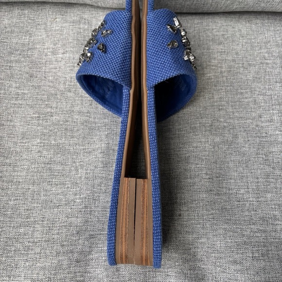 J. Crew Factory Sz 8 Jewel Slide Sandals Crystals‎  Blue Canvas - Picture 12 of 12